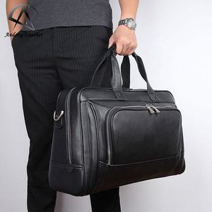 Porte-documents pour ordinateur portable en cuir Crazy Horse de 17 pouces pour hommes, en cuir de vache véritable, très tendance, pour les voyages d'affaires, grande capacité - Product Image 1