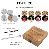 Kit de fumoir à whisky et cocktails en bois de luxe, ensemble de copeaux de bois, saveurs de bois naturelles uniques avec 4 saveurs différentes, cuillère et brosse