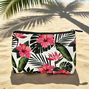 Pochette de maquillage vintage à fermeture éclair avec motif lettres imprimé sur mesure, grande capacité, résistante à l'eau, pour l'été, la plage et les voyages - Product Image 1