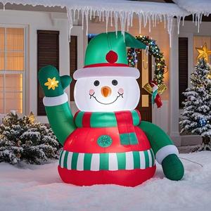 Bonhomme de neige gonflable de Noël avec motifs de flocon de neige décoration de cour extérieure économie d'énergie lumières LED Kit de configuration facile - Product Image 2