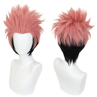 Nouvelle Perruque Courte Synthétique de 35 cm Rose et Noire Mélangée, Cosplay Yuji Itadori de Jujutsu Kaisen, pour Fête d'Halloween et Anime, Vente en Gros