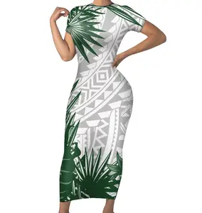 最喜欢的文化图案女装波利尼西亚萨莫安部落风格印花服装定制4XL紧身短袖女装连衣裙