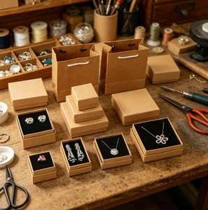 Boîtes à bijoux en papier kraft de qualité supérieure avec doublure en velours et éponge, revêtement UV, sacs cadeaux assortis pour la vente au détail et les cadeaux - Product Image 6