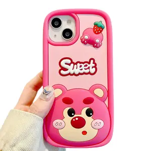 Suitable For IPhone13/14/15promax Three-dimensional Cute Strawberry Bear Phone Case Silicone Case Fall-proof Phone Case