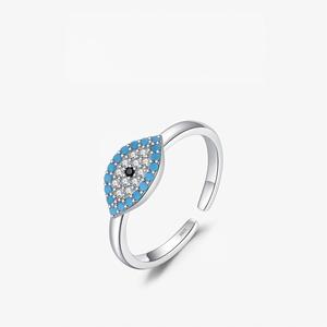 Anello <span class=keywords><strong>Nuziale</strong></span> Moderno in Argento Sterling con Zirconia Blu, Simbolo di Protezione, Fascia Regolabile in Argento Massiccio, Stile Cristiano - Product Image 5