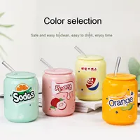 Ensemble de tasses en céramique pour couple avec logo personnalisé, capacité de 300 ml, tasse à paille avec couvercle