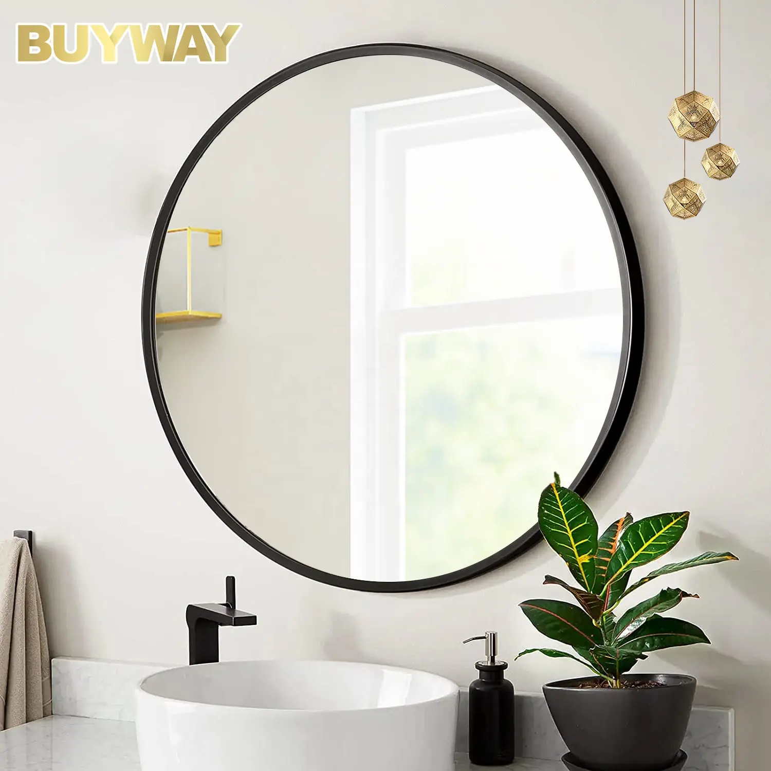 Custom Aluminum Alloy Large Round Black Gold Frame Circle espejos spiegel Mounted Bathroom Decor Wall Hanging Mirror