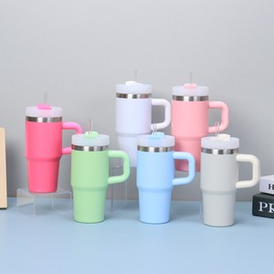 New Design 14oz Sublimation Stainless Steel Stan Cup Double Wall Insulated <b>Coffee</b> Mug Tumbler Handle Straw with Spoon - Product Image 5
