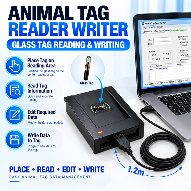 USB Connected Desktop 134.2KHz RFID Writer Machine Animal Microchip Writer for EM4305 Microchip 125KHz RFID Card Reader