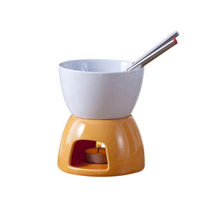 Logo personnalisé ensembles de marmites à <span class=keywords><strong>fondue</strong></span> en porcelaine blanche vente en gros service à <span class=keywords><strong>fondue</strong></span> en céramique fondant fromage chocolat - Product Image 1