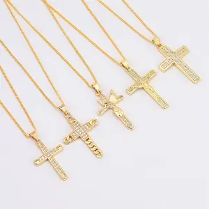 JXX hot sale fashion women/men copper jewelry gold plated zirconia cross pendant necklace cz pendant