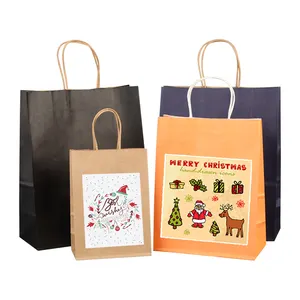 新款简约手提包小清新便携购物牛皮纸礼品制作圣诞纸袋带手柄