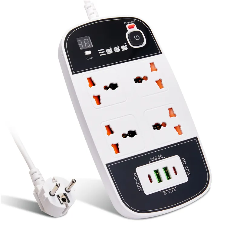 Bkl-888-w-uk-20w 4 Outlet Power Socket With 4 Way Usb And 2 Pd 20w With Usb Qc3.0 Multi Usb Charger Multiple Plug Socket