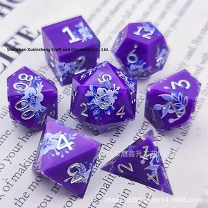 <span class=keywords><strong>Jeu</strong></span> de dés en résine à angle droit, 7 pièces, avec autocollants pour jeux de table Cthulhu RPG D&D (D20) - Jeux DND - Product Image 2