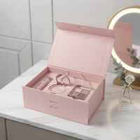 Ensemble d'emballages cosmétiques roses sur mesure avec fermeture magnétique, boîte rigide pliable et nœud en ruban