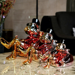 Statue de canard en résine chromée, décoration d'intérieur, grande sculpture de canard porte-monnaie, sculpture pop art <span class=keywords><strong>Monopoly</strong></span> Dagobert - Product Image 1