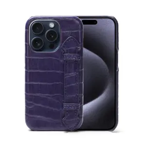 最畅销的手机套PU皮革卡座钱包，适用于带紫色鳄鱼皮印花男士手机套的iPhone