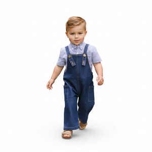 Salopette en jean bleu foncé personnalisée pour tout-petits garçons, bretelles réglables, salopette longue <span class=keywords><strong>avec</strong></span> poches latérales pour enfants garçons - Product Image 3
