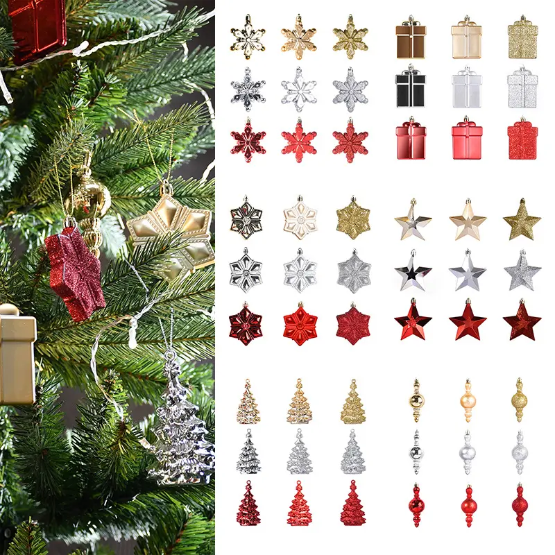 Pendentifs décoratifs pour arbre de noël, fleurs de neige, étoile en plastique, cadeau de nouvel an, vente en gros