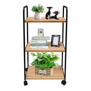 Bamboo 3 Tier <b>Rolling</b> Cart-<b>Rolling</b> Cart with Lockable Wheels,Trolley Cart with Wheels for Versatile Storage - Product Image 2