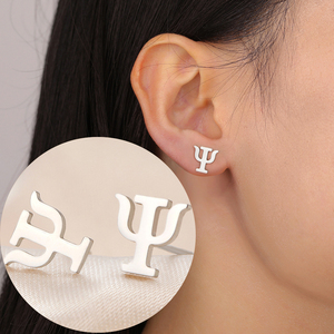 Myshape Cadeau de Nouvel An Boucles d'oreilles PSI pour femmes Boucles d'oreilles géométriques en acier inoxydable avec symbole de psychiatre Alphabet grec - Product Image 2