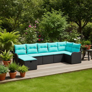 Black Poly <b>Rattan</b> Garden <b>Sofa</b> Set With Cushion Outdoor Furniture Contemporary Style - Product Image 2