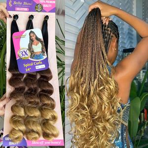 Extensiones de Cabello Trenzado Ombre 3X, Estilo Cola de Caballo, Rizo Español, Trenzas de Ganchillo, Rizo en Espiral, Rizo Francés de Seda - Product Image 1