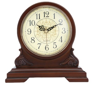 Tabletop Solid Wood <b>Clock</b> Circular Decorative European Style Retro Wooden <b>Silent</b> Movement <b>Clock</b> - Product Image 4