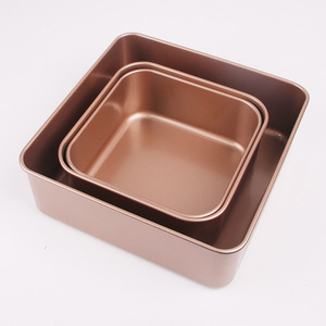 <b>Square</b> Baking Pan <b>Set</b> Rose Gold Non Stick Carbon Steel Cake Pans For Home Baking Oven Safe - Product Image 1