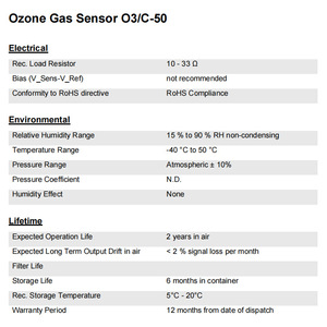 Swiss Membrapor O3/C-50 Ozone Gas Sensor 10-33 Load Resistor RoHS Compliant Environmental Monitoring - Product Image 1