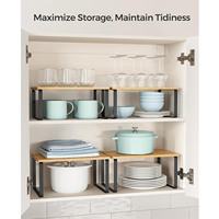 Ensemble de 2 étagères de comptoir de cuisine au design moderne, organisateur d'armoires en métal et bois d'ingénierie avec porte-épices pour le rangement de la cuisine