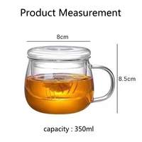 Juego de Tazas de Té de Vidrio de Borosilicato de Alta Resistencia al Calor, de Tres Piezas, con Infusor y Tapa, para Uso en Oficina