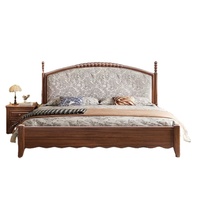 Massivholz-Plattformbett, Vintage Chinesisches Gelenkbettgestell mit Gebogenem Gepolstertem Kopfteil, Queen/King-Size für Schlafzimmer