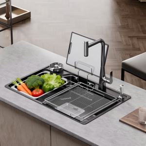 Fregadero de Cocina Multifuncional de Estilo Japonés, Color Gris, de un Solo Tazón Grande, de Acero Inoxidable 304 - Product Image 1