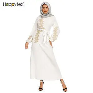 Toptan moda uzun kollu Trendy bayanlar nakış Abaya Dubai islam namaz elbise kadın müslüman günlük giyim için kemer