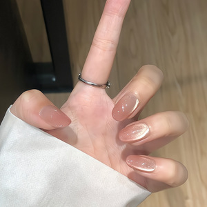 Ongles press-on effet œil de chat nude premium, brillants et neutres, pour un usage quotidien, directement de l'usine. - Product Image 6