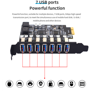 Tarjeta de Expansión TISHRIC PCIe 1X USB 3.0 de 5 Gbps y 7 Puertos, Solo para Periféricos USB, Adaptador para PC de Escritorio - Product Image 5