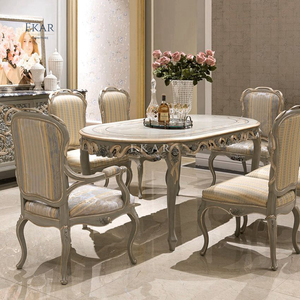 Đồ Nội Thất Phòng Ăn Cổ Điển Sang Trọng Bàn Ăn Hình Bầu Dục Hoàng Gia Cổ Bàn Tay Chạm Khắc Hoa Bộ Bàn Ăn - Product Image 3