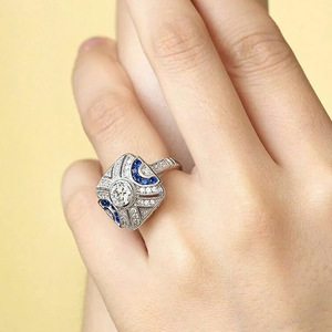 Bague de cocktail géométrique T0754 en argent 925 avec cristaux et strass sertis pavé, bague de fiançailles pour femme - Product Image 6