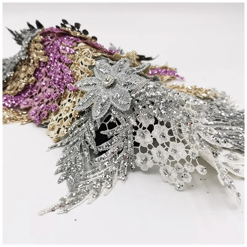 Applique renda bunga kristal payet motif bordir 3d renda bunga patch menjahit pengantin anak-anak