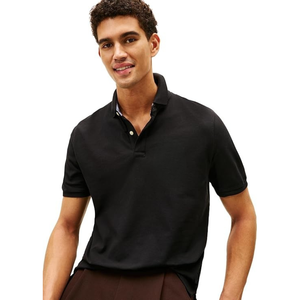 Polo classique noir pour homme avec col à carreaux |   Chemise à manches courtes respirante pour un usage quotidien - Product Image 1