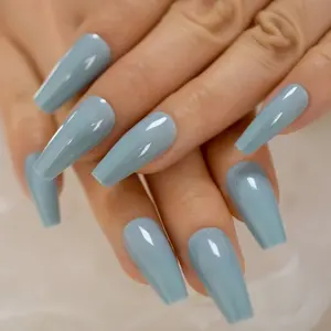 Light Blue Long Acrylic Fake Nail Full Cover Tapered Elegant Salon Nail Tips Artificial Designer Natural Fingernails L5583