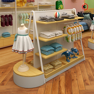 Espositore per Negozio di Abbigliamento e Calzature per Bambini Stile Crema, per Supermercati di Articoli per Mamme e Bambini, Struttura in Metallo Resistente con Ripiani in Legno Regolabili - Product Image 4