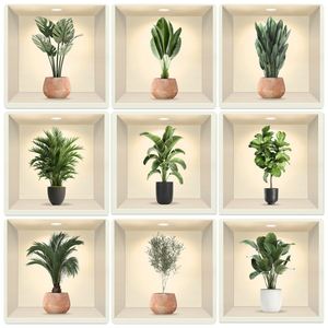 鉢植えの緑の花植物イラストステッカーPVC壁紙リビングルーム装飾絵画壁ステッカー風景壁紙 - Product Image 2