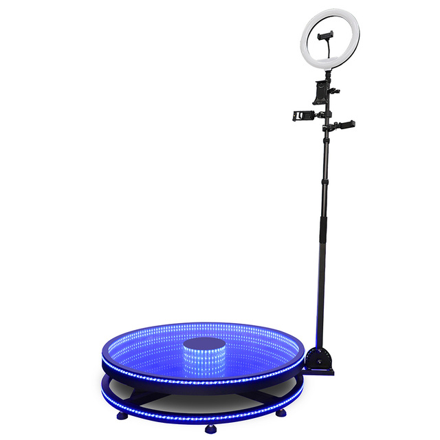Stock Transparent Glass 360 Photo Booth LED Lighting Automatic Spin Seamless Panoramic Capture Camera SLR Smartphones iPad 350kg