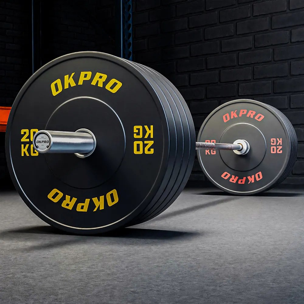 Spor salonu için OKPRO toptan özel Logo spor halter kauçuk halter ağırlık tampon plakaları