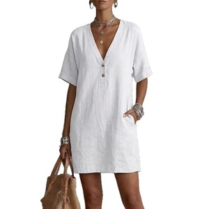 Vestido de poliéster de longitud media con botones y bolsillos, informal y cómodo, para <span class=keywords><strong>mujer</strong></span>, novedad de verano 2026 para el mercado europeo y americano. - Product Image 5