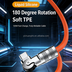 Cable de Carga Rápida USB 3.0 Tipo-C de 120W 5A con Cabezal Metálico Giratorio de 180 Grados y Diseño en Ángulo para Cables de Datos Gruesos - Product Image 4