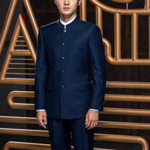 베스트맨 중국풍 중산복, 만다린 칼라 슬림핏 신랑 예복, 싱글 브레스티드 지퍼 플라이 팬츠 클로저 - Product Image 2