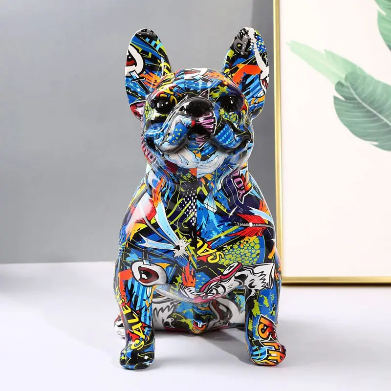 Creative Wine Cabinet Desktop Animal Figurine Home Decor Resin Graffiti French Bulldog Statue